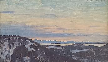 Dischler_Montblanc_vom_Feldberg_bei__Sonnenaufgang,1907,OelLwKarton,17x27cm